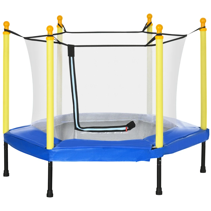ZONEKIZ Cama Elástica para Niños de 3-6 Años con Red de Seguridad para Interior Carga 50 kg 122x122x97 cm Azul