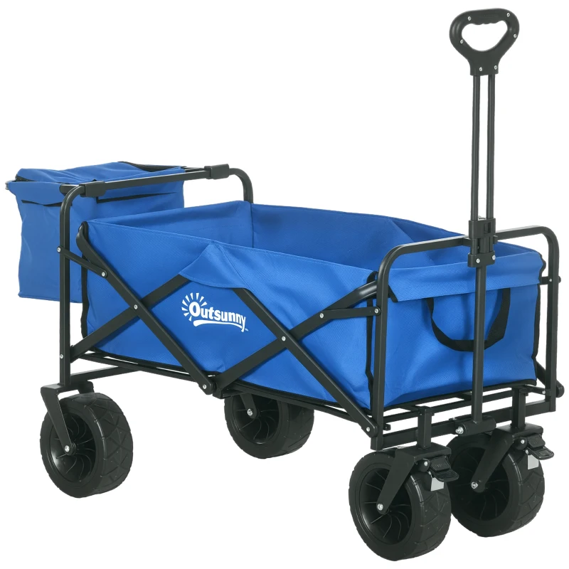 Outsunny Carro Plegable con Bolsa Térmica Desmontable Longitud y Ángulo del Mango Ajustables y Bolsa de Transporte Azul