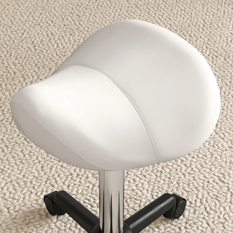 HOMCOM Taburete con ruedas, silla de trabajo con altura ajustable 45-57 cm y silla ergonómica, 48x47x45-57cm, blanco