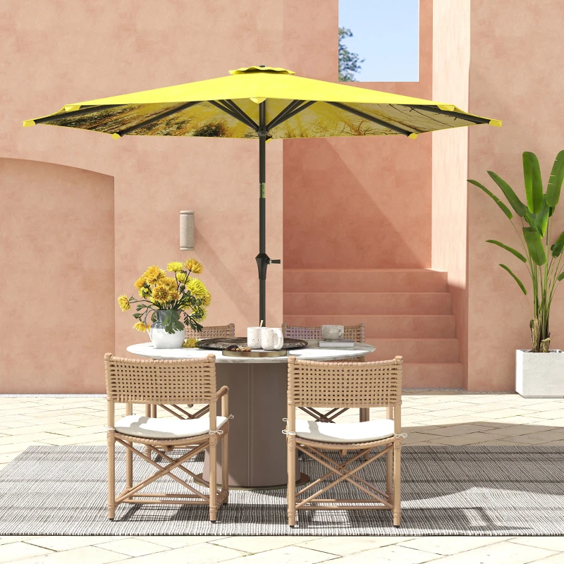 Outsunny Parasol Ø300 cm, Parasol avec manivelle, Parasol octogonal Jaune