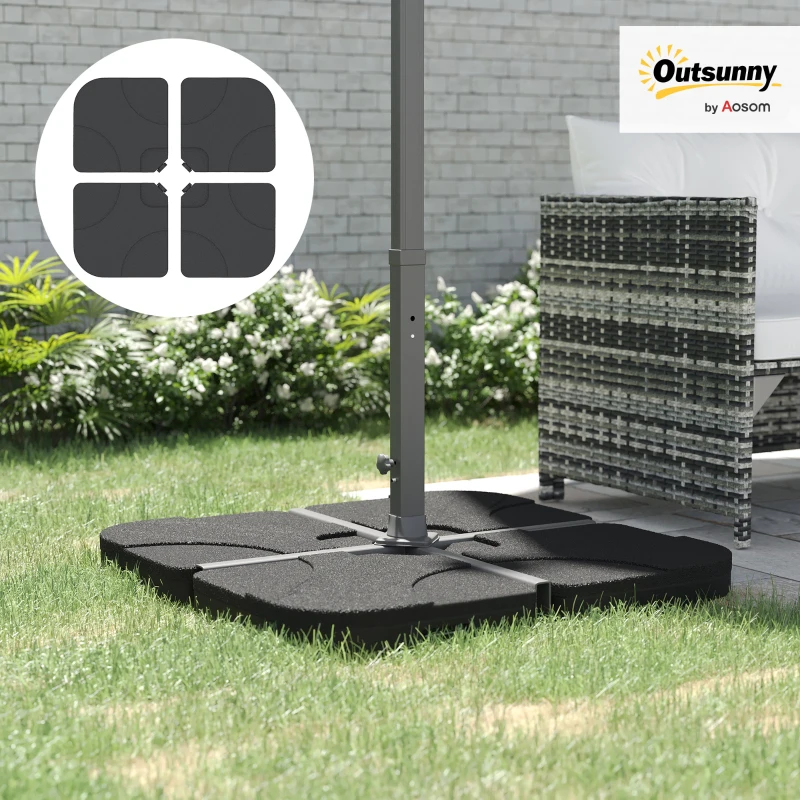 Outsunny 4-Piece Parasol Base Stand Weights for Banana Offset Umbrella, Water and Sand Filled, Up to 72kg, Black