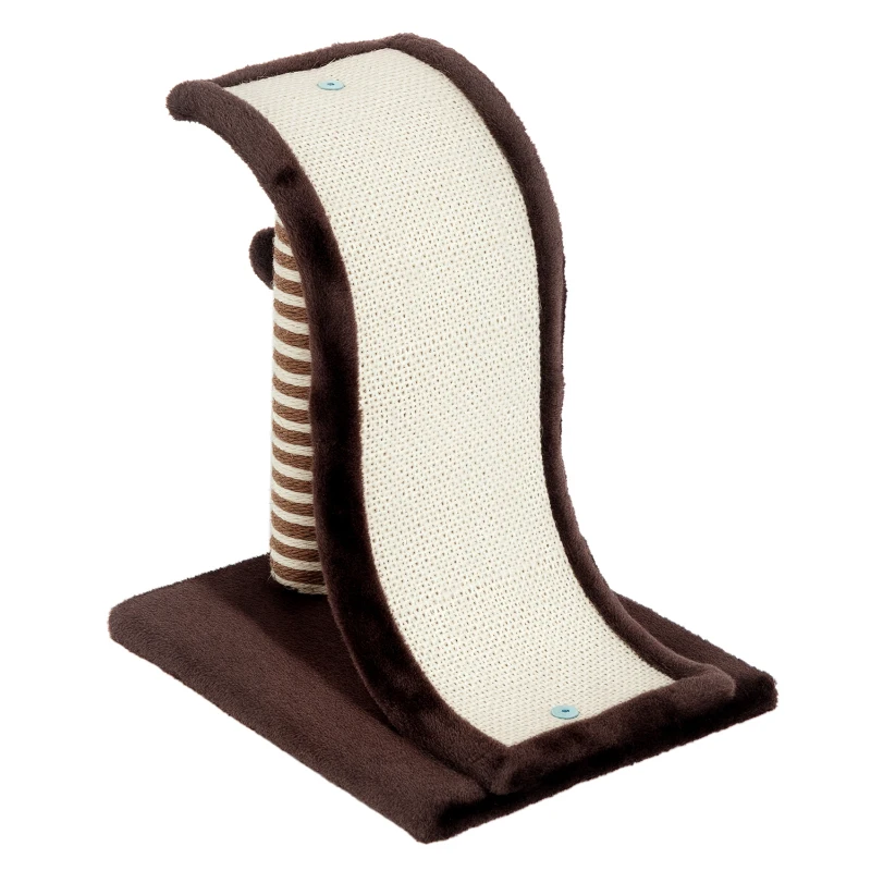 PawHut Griffoir design vague avec tronc et boule suspendue peluche et sisal pour chats chocolat