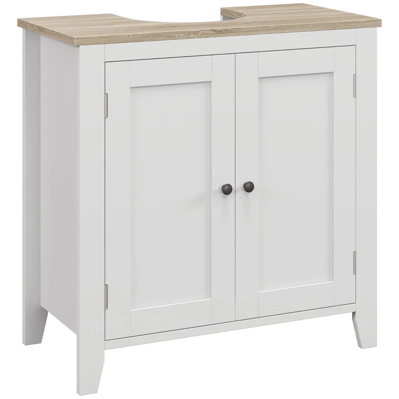 kleankin Mobile Sottolavabo de Salle de Bains à U avec Étagère Réglable Interne, en MDF, 60x30x60 cm, Blanc et bois coloré
