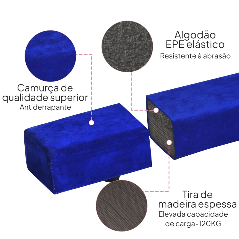 HOMCOM Barra de Equilíbrio Ginástica Dobrável 210 cm Barra de Ginástica Artística para Crianças Iniciantes e Ginastas 210x10x6,5 cm Azul