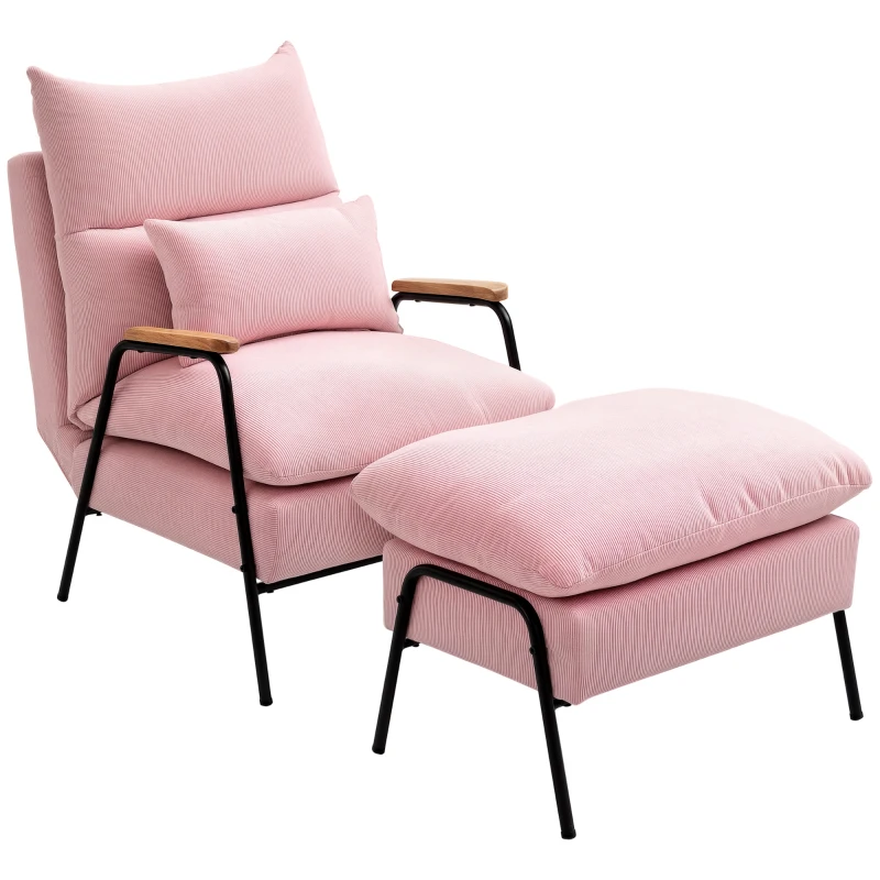 HOMCOM Sessel mit Ottomane, inkl. Kissen, 68 cm x 91,5 cm x 88 cm, Rosa