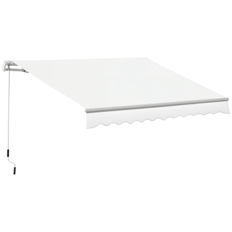 Outsunny Toldo Manual Retráctil 350x250 cm Toldo para Balcón con Manivela de Metal Impermeable y Anti-UV Toldo Enrollable de Exterior para Jardín Terraza Ventanas Blanco