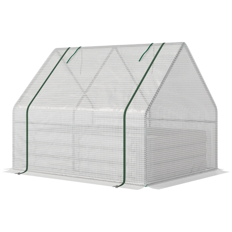 Outsunny Huerto Urbano con Invernadero Invernadero de Exterior 127x95x92 cm Tipo Caseta con Arriate de Acero Interior Ventana Enrollable y Cubierta de PE 140 g/m² para Cultivos Plantas Flores Blanco