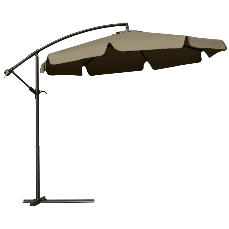 Outsunny Parasol de Jardin à Bras avec Ouverture à Manivelle en Métal et Polyester, Ø2.7x2.7 m, Café