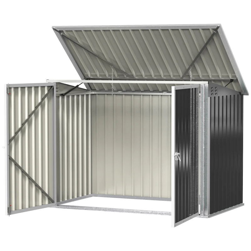 Outsunny Boîte à Ordures Poubelle Abri verrouillable pour 2 poubelles en acier 178,5 x 104,5 x 128,5/113 cm Noir