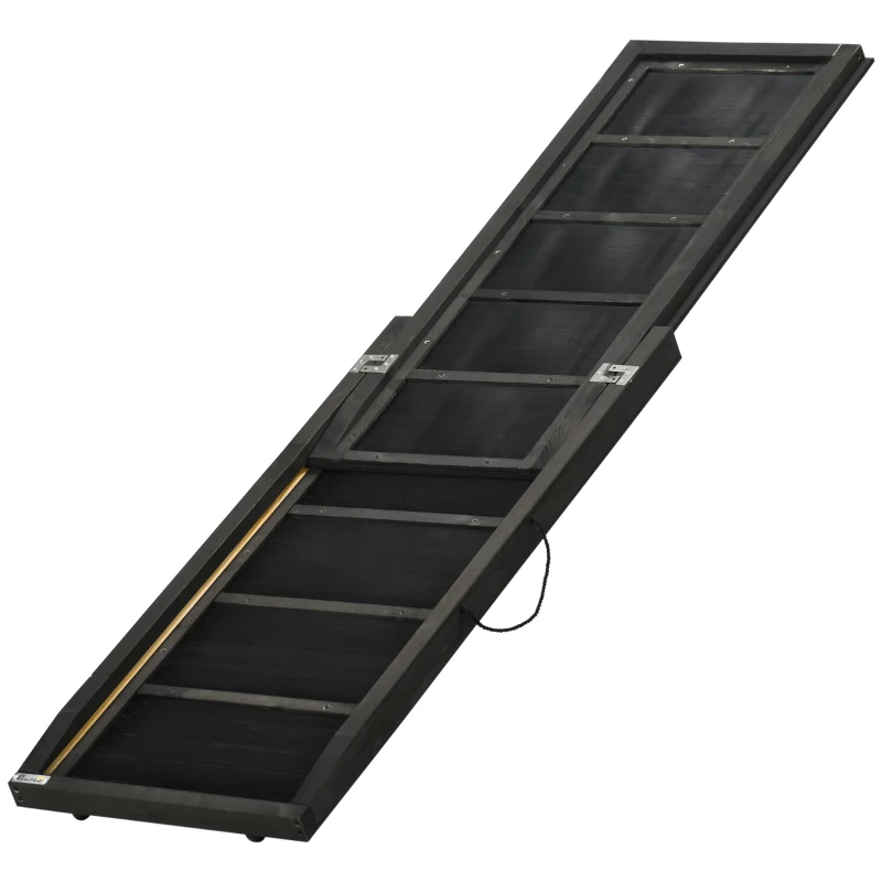PawHut Rampa para Perros de Madera Rampa Plegable para Mascotas con Base Antideslizante Carga 40 kg 165x43x6,5 cm Negro