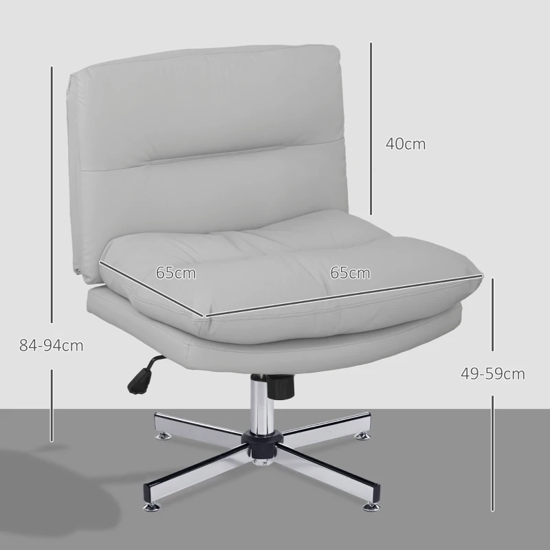 HOMCOM Cadeira de Escritório com Altura Ajustável Função Basculante Base Cruzada e Assento Amplo Cadeira para Estúdio 65x65x84-94 cm Cinza Claro