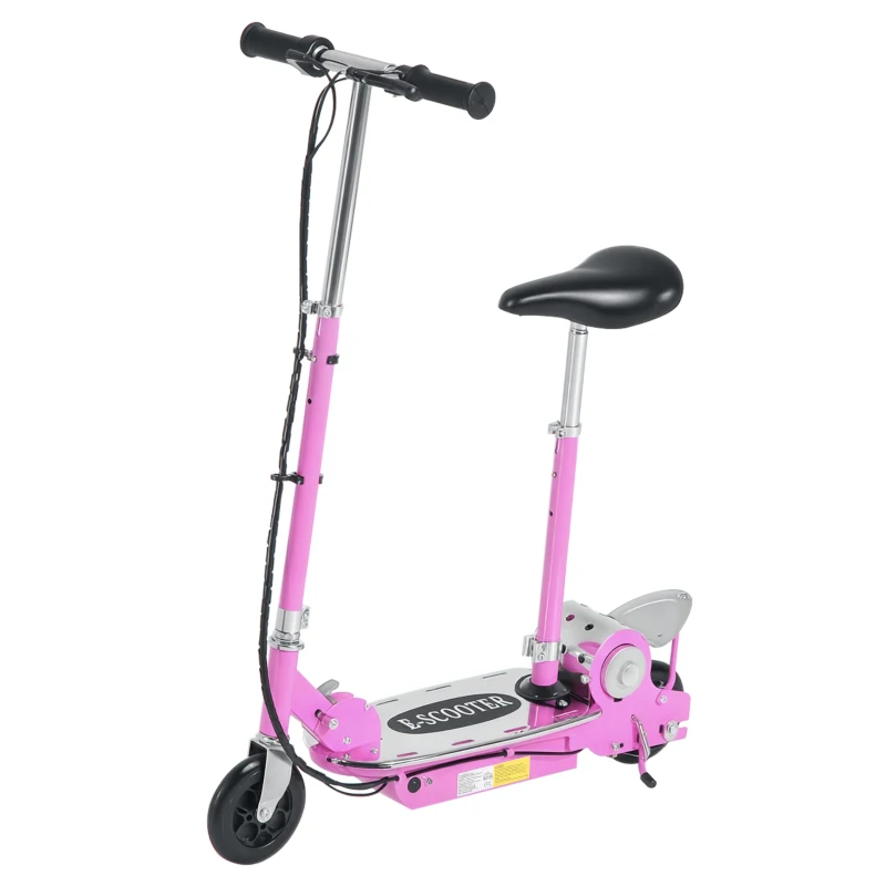 HOMCOM Monopattino Elettrico Pieghevole con Sella, 2 Ruote e Manubrio Regolabile, Bambini 7-12 Anni, 75x37x98cm, Rosa
