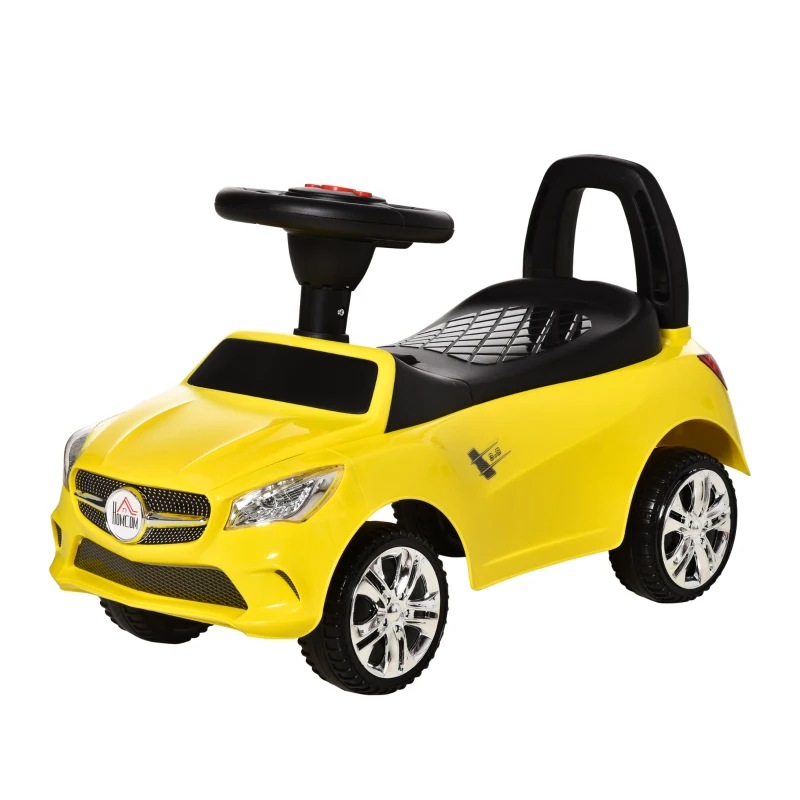 HOMCOM Voiture pour Enfants à Chevaucher avec Volant, Phares et Musiques Intégrées, Voiture pour Enfants en PP et Métal, 63,5x28x36 cm, Jaune