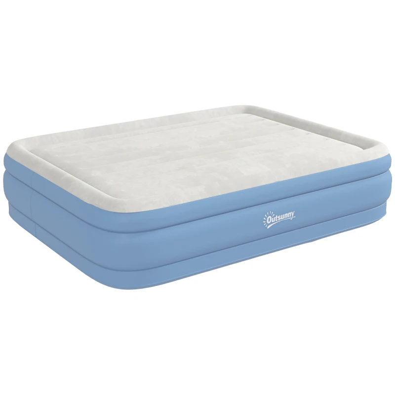 Outsunny Matelas autogonflant de camping lit gonflable pliable 2 personnes - pompe intégrée  surface floquée gris clair et bleu