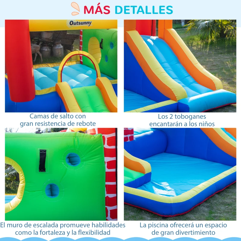 Outsunny Castillo Hinchable con 2 Toboganes 2 Camas de Salto y Piscina para Niños +3 Años Incluye Inflador y Bolsa de Transporte para Interior Exterior 380x370x230 cm Multicolor
