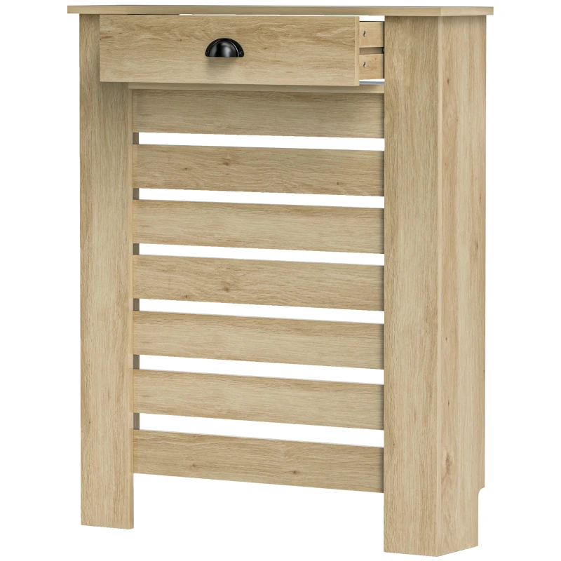 HOMCOM Heizkörperverkleidung Heizkörperabdeckung horizontal Lamellen mit 2 Schubladen aus Holz 78B x 19T x 95,5H cm Eiche