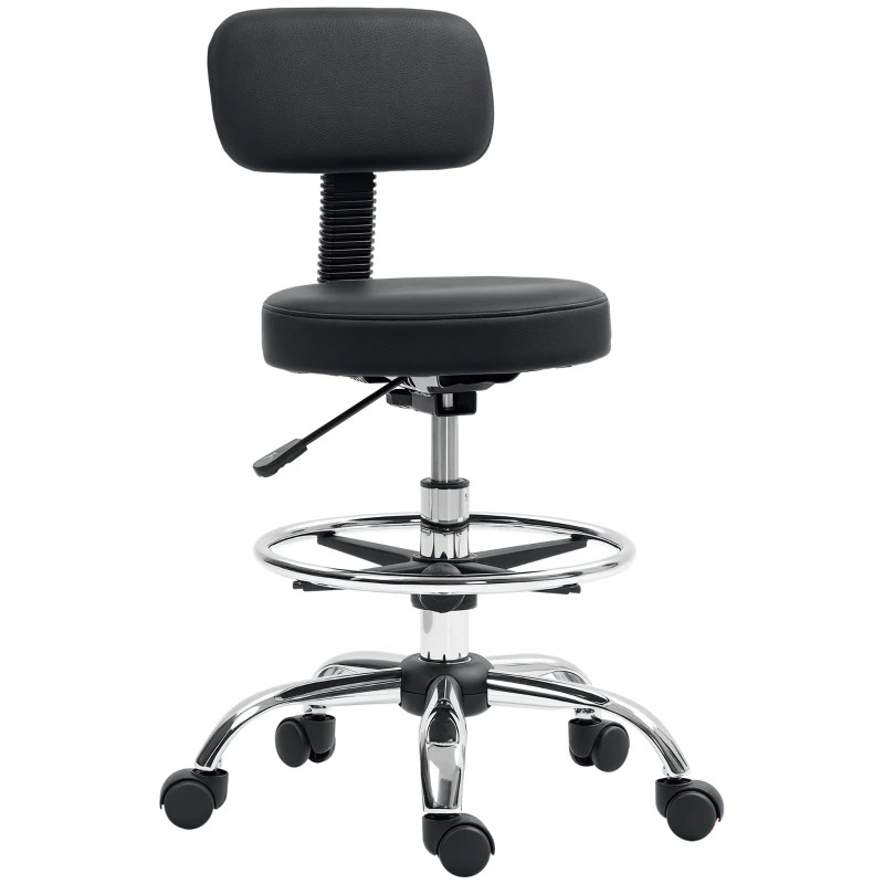 HOMCOM Scaun Rotativ la 360° și Reglabil pe Înălțime cu Suport pentru Picioare, 52x52x78-92 cm, Negru