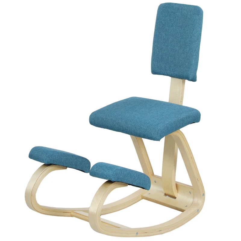 HOMCOM Chaise Inginocchiatoio à Balancement en Tissu Effet Lin et Bois de Bouleau, 51x84x93 cm, Marron Foncé