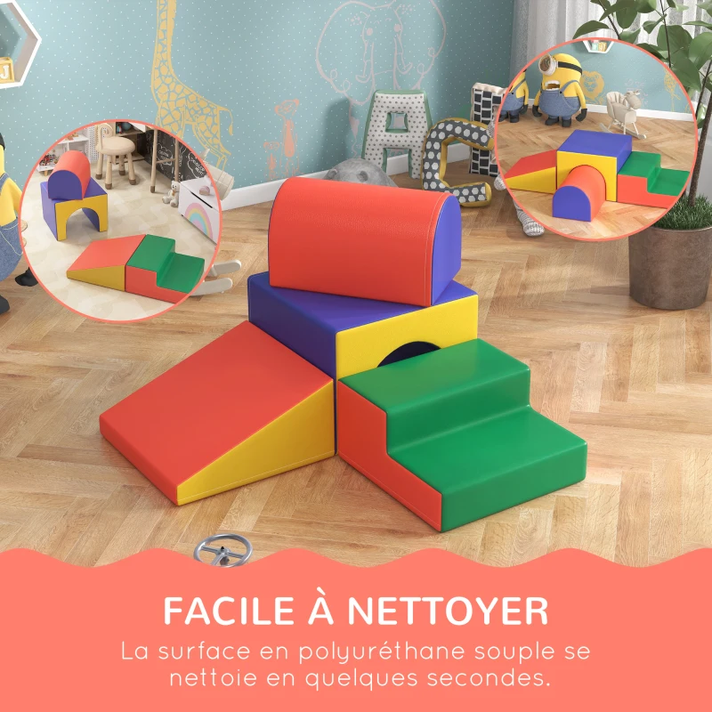 HOMCOM Module motricité bébé 4PCS parcours motricité bébé en mousse EPE pour enfants d'âge préscolaire, multicolore