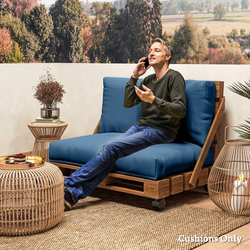 Outsunny Two Piece Seat Pallet and Back Cushions - Navy Blue