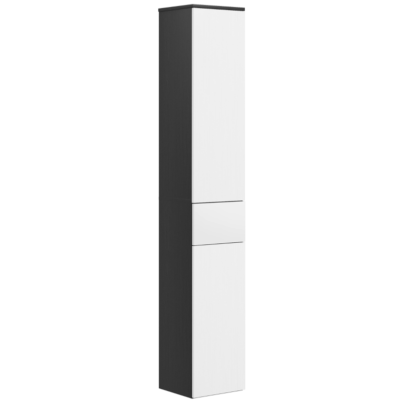 Kleankin Colonne de Salle de Bain Salvaspazio en Bois avec 2 Armoires et Tiroir, 30x28x180 cm, Noir