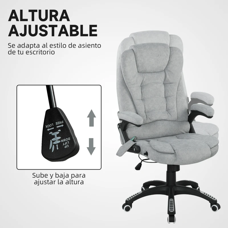 Vinsetto Silla Oficina con Masaje de 6 Puntos con Función Basculante con Calefacción Altura Ajustable 65x71x110-120 cm Gris