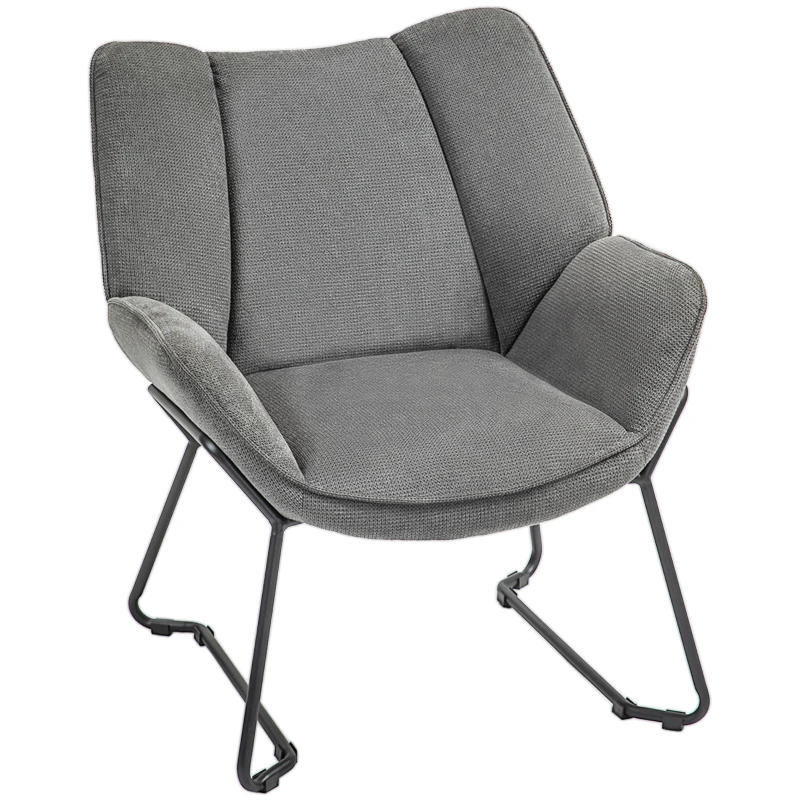HOMCOM Fotoliu Tapițat cu Brațe Înclinate, Fotoliu din Material Textil Aspect de In și Oțel, 71,5x67x79 cm, Gri