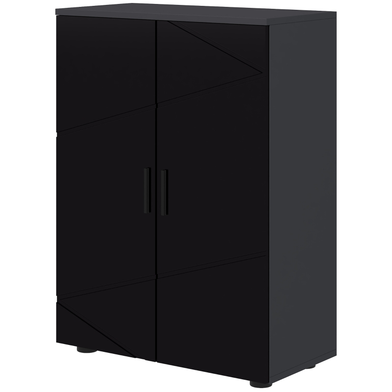Kleankin Mobilette Salle de Bain 2 Portes en Bois avec 3 Étagères et Fermeture Amortie, 60x30x82cm, Noir