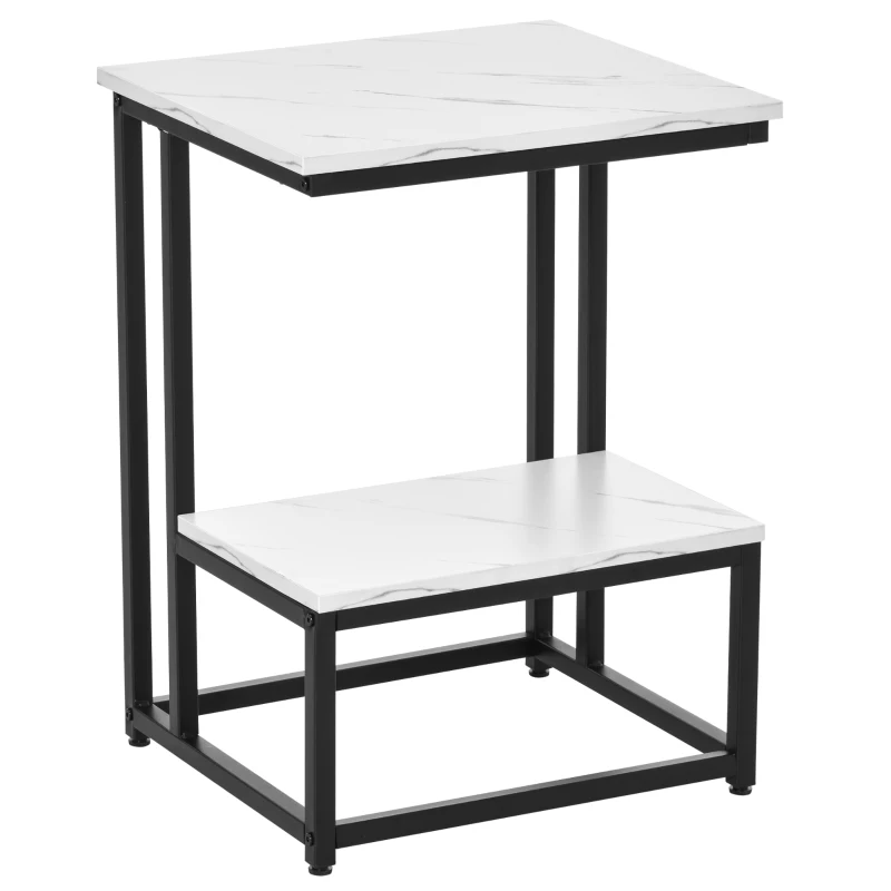 HOMCOM Table basse moderne salon table d'appoint chambre structure acier noir plateau étagère aspect marbre blanc