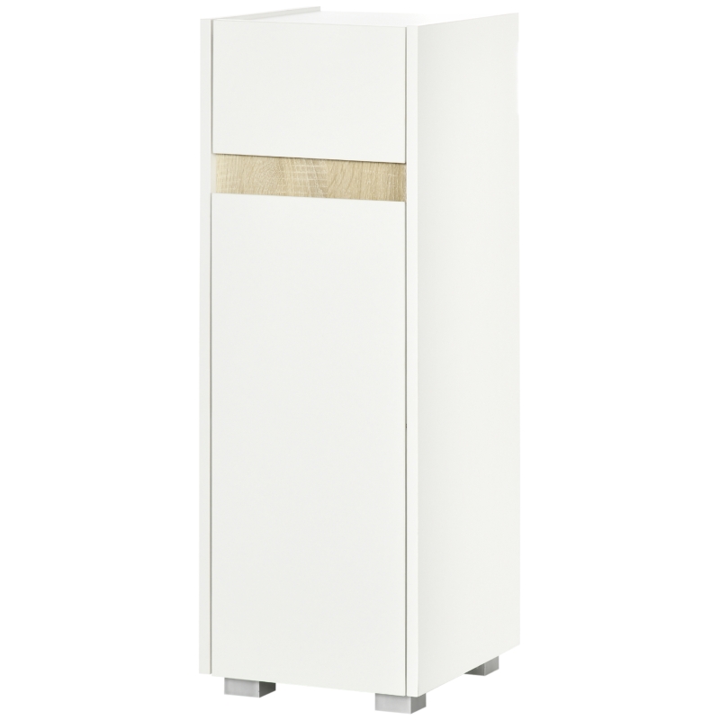 kleankin Mobiletto Salle de Bain avec Tiroir et Armoire avec Étagère Réglable en Bois 30x33x88cm, Blanc