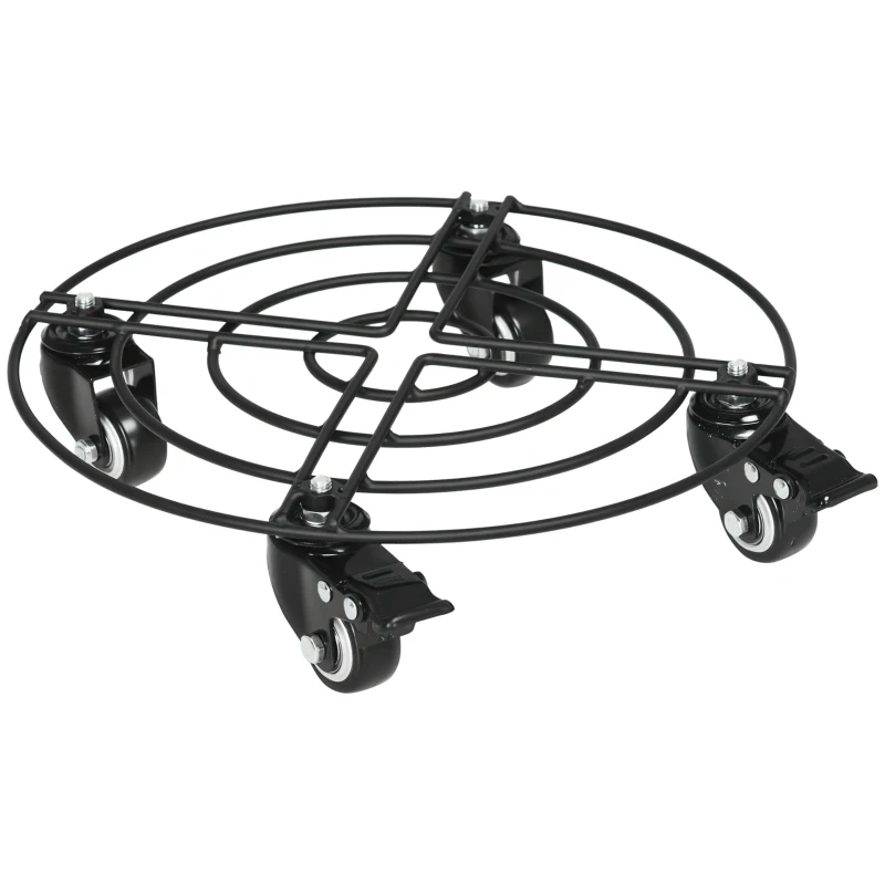 Outsunny Carucior pentru plante metalic de 30 cm, carucior rotund pentru plante, suport pentru plante cu roti si frane, pentru intrarea in camera de zi, in interior, in aer liber