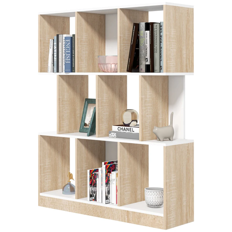 HOMCOM Étagère à 8 Étagères pour Salon et Chambre à Coucher, en Bois, 100x27x124 cm, Chêne et Blanc