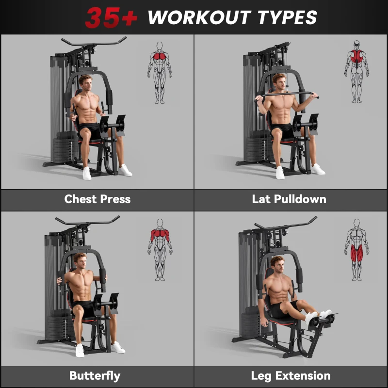 SPORTNOW Stație Fitness Multifuncțională cu 45 kg pentru Antrenament cu Presă Piept și Picioare, 160x108x200 cm, Negru