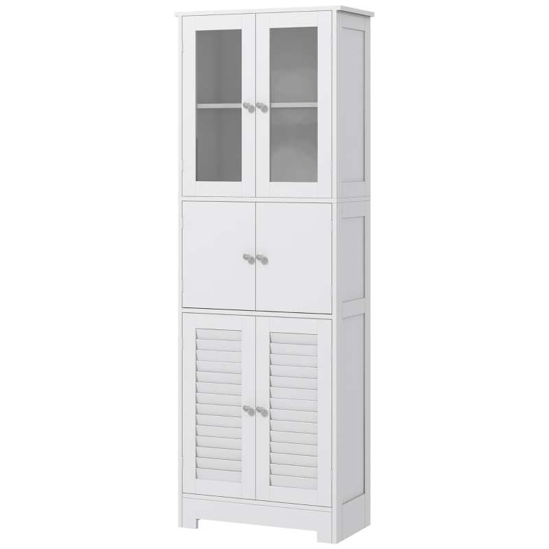 HOMCOM Mobile Colonne Salle de Bain avec 3 Armoires et Portes en Verre et à Persiennes, 60x30x170,5cm, Blanc