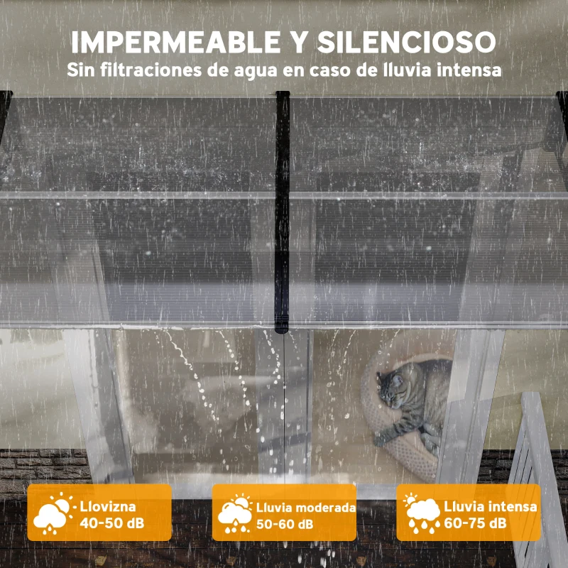 Outsunny Tejadillo de Protección 200x96x27 cm Marquesina Exterior para Puertas y Ventanas contra Sol y Lluvia Transparente