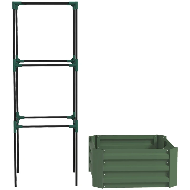 Outsunny Bac de Culture avec Treillis, Bac de Culture avec Fond Ouvert, Résistant aux Intempéries, 61 cm x 61 cm x 140 cm, Vert