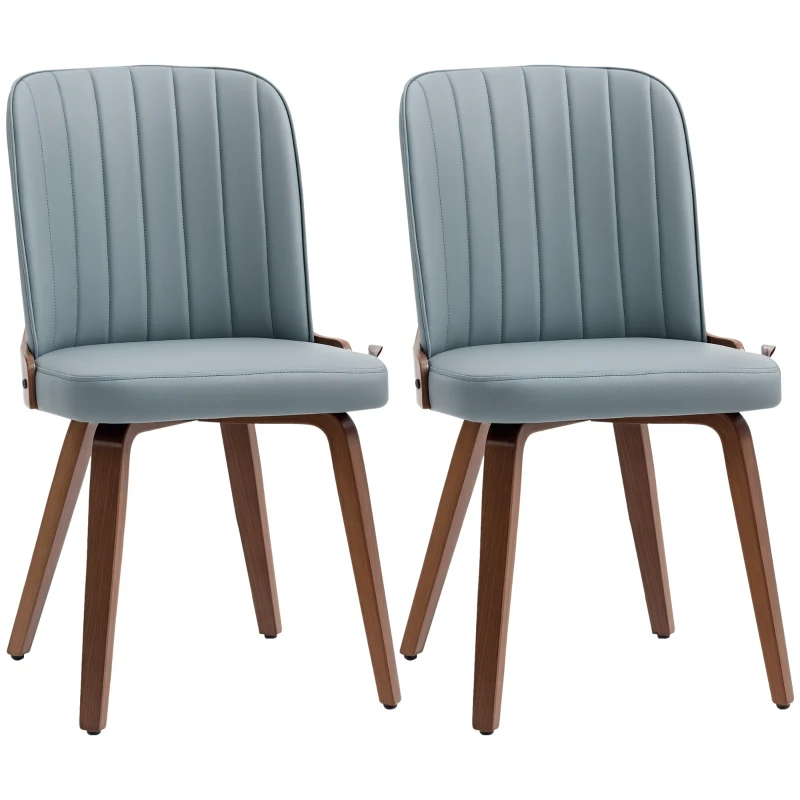 HOMCOM Conjunto de 2 Cadeiras de Sala de Jantar Modernas com Assentos Estofados em PU e Pés de Madeira 47,5x55x85cm Cinza e Madeira