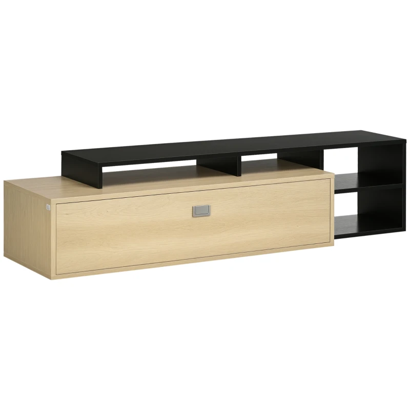 HOMCOM Mobile TV 32"-65" con Ripiano Rimovibile e Armadietto con Anta Ribaltabile in MDF, 163x40x38 cm, color Legno e Nero
