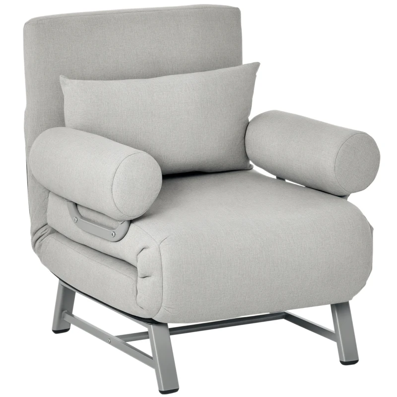 HOMCOM Poltrona Letto Singolo con Schienale Reclinabile 5 Livelli con Cuscino Extra, Tessuto e Metallo, 73x74x81cm, Grigio