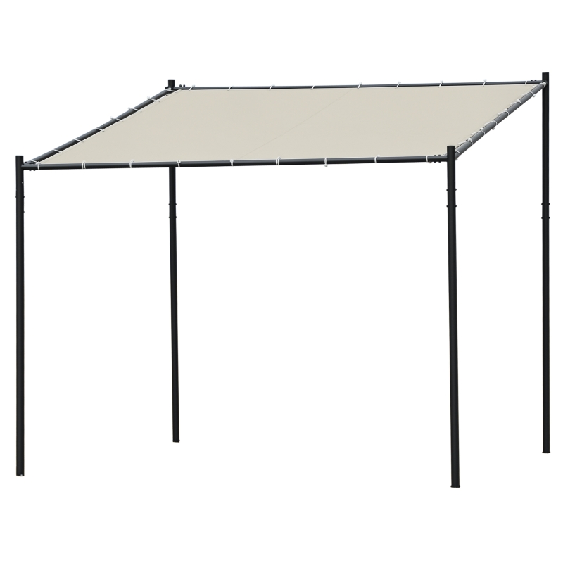 Outsunny Gazebo Pergola Addossata da Giardino 3x3m in Metallo e Poliestere Beige