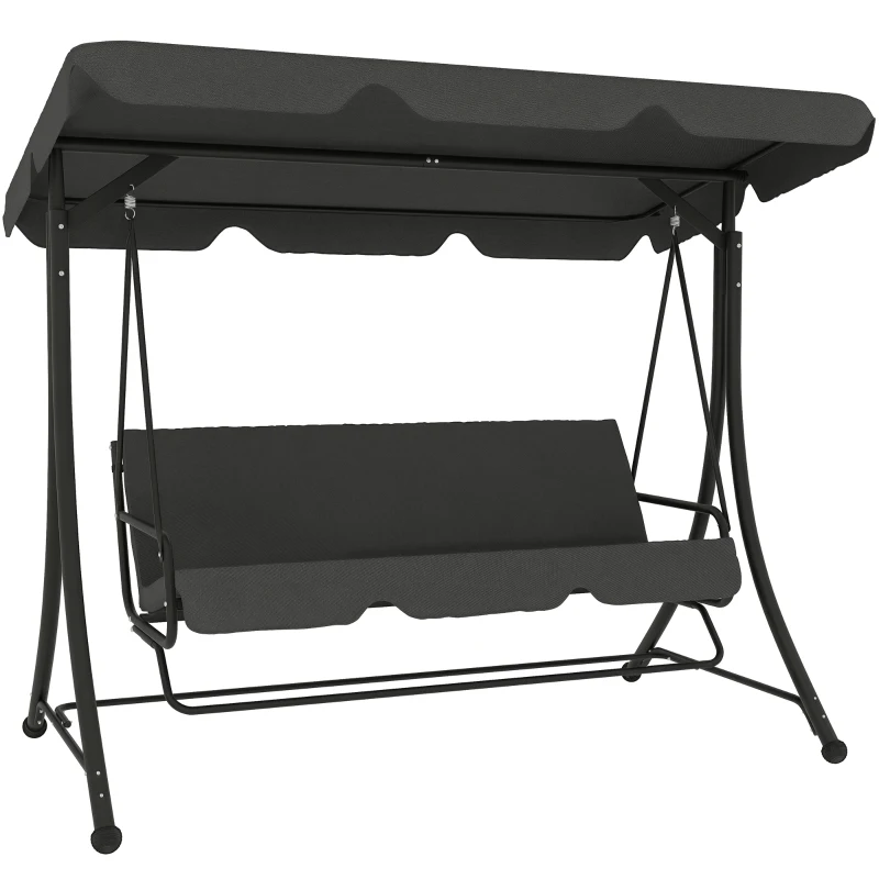Outsunny Baloiço de Jardim de 3 Lugares Baloiço de Exterior com Toldo Ajustável Apoio para os Pés Retrátil 200x127x170 cm Cinzento