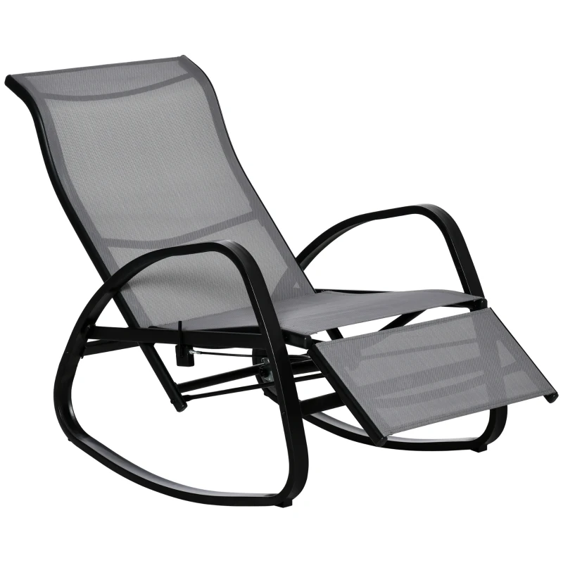 Outsunny Fauteuil à Bascule Transat avec Dossier Repose-Pieds Ajustable Chaise Longue de Jardin Balancelle jusqu'à 160 kg Texteline Gris 90 x 64 x 96,5 cm