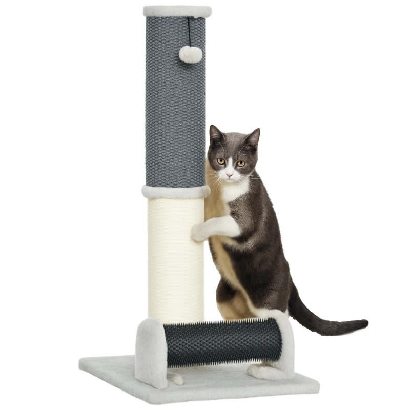PawHut Poteau griffoir chat poteaux à griffer pour chat 3 in 1 avec grande base tapis à motif ananas 40 x 48 x 85 cm gris clair