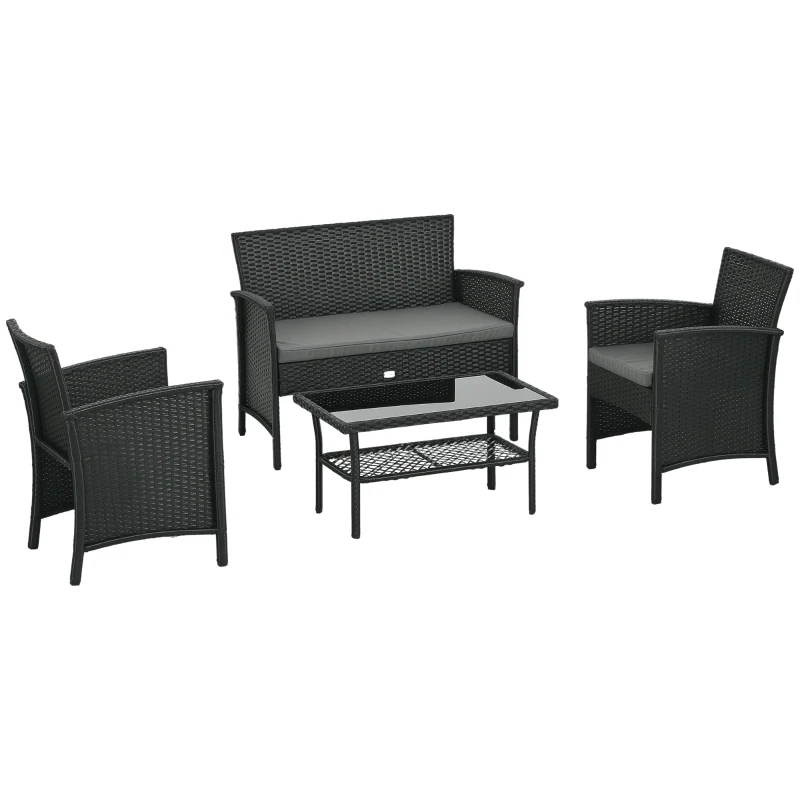 Outsunny Set de Mobila de Gradina din Ratan PE cu Canapea
