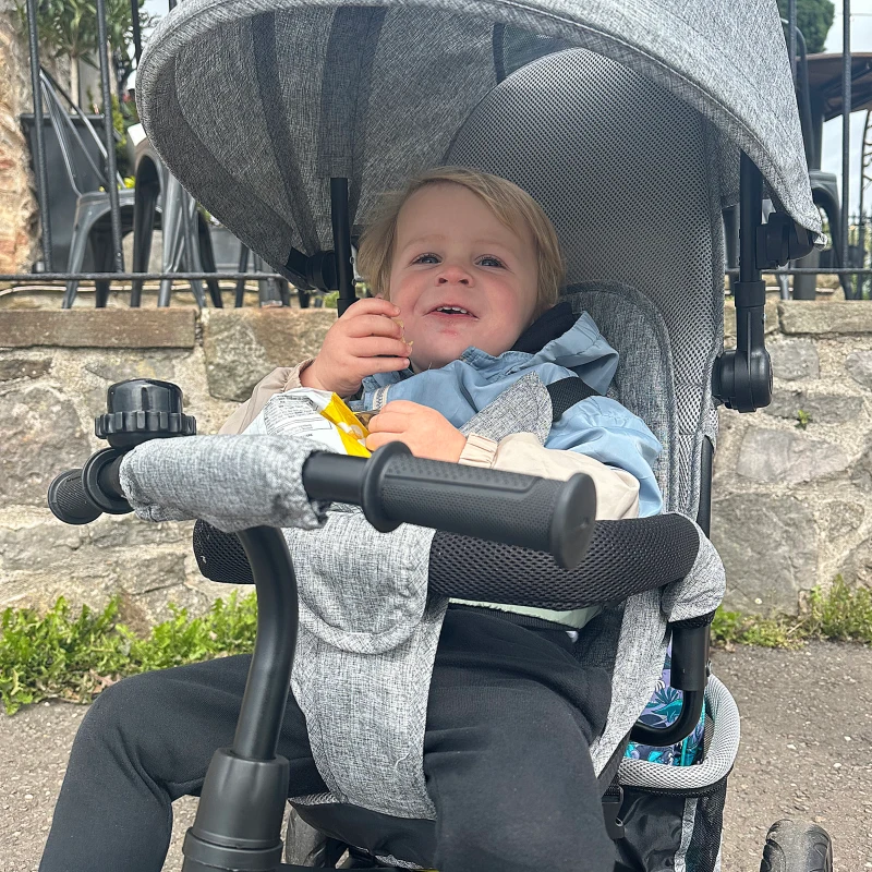 HOMCOM Tricycle pour Enfants, Vélo pour Enfants, Panier Arrière, Porte-gobelet, Auvent, Métal, Gris