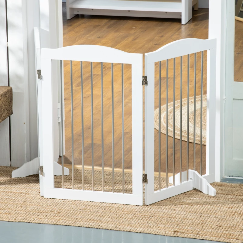 PawHut Barrière de Sécurité pour Chiens, Pliable, Forme Réglable, pour Chiens jusqu'à 20 kg, 154 x 80 x 30 cm, Blanc