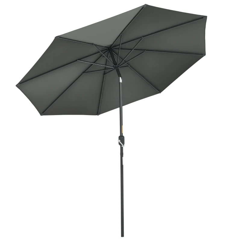 Outsunny Chapéu de Sol Ø264x253cm com Proteção UV+50 Chapéu de Sol de Alumínio Inclinável com Manivela para Terraço Balcão Exterior Cinza