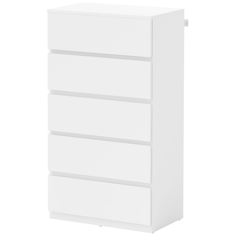 HOMCOM Commode Sideboard Commode à tiroirs, 5 tiroirs, 55 cm x 34 cm x 100 cm, Blanc