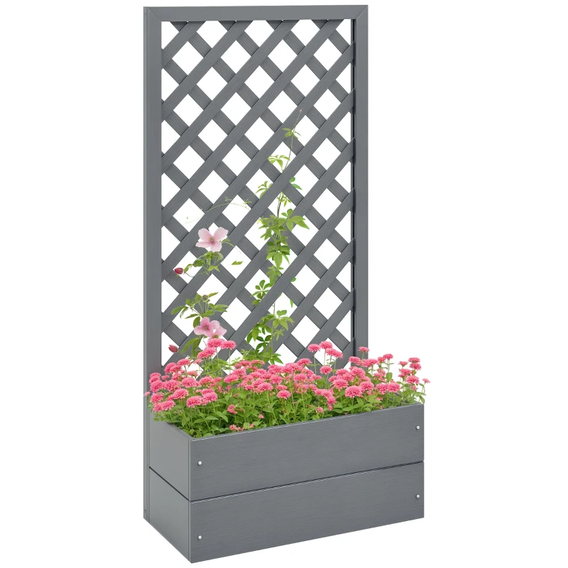 Outsunny Fioriera con Grigliato Posteriore e Fessura di Drenaggio, in Legno Composito, 65x33.5x135 cm, Grigia