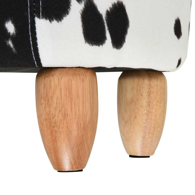 HOMCOM Tabouret Animal, Tabouret de Rangement, Tabouret Rembourré, Siège, Banc avec Design Animal, pour Salon, Repose-Pieds Vache, Noir+Blanc, 62 x 35 x 36 cm